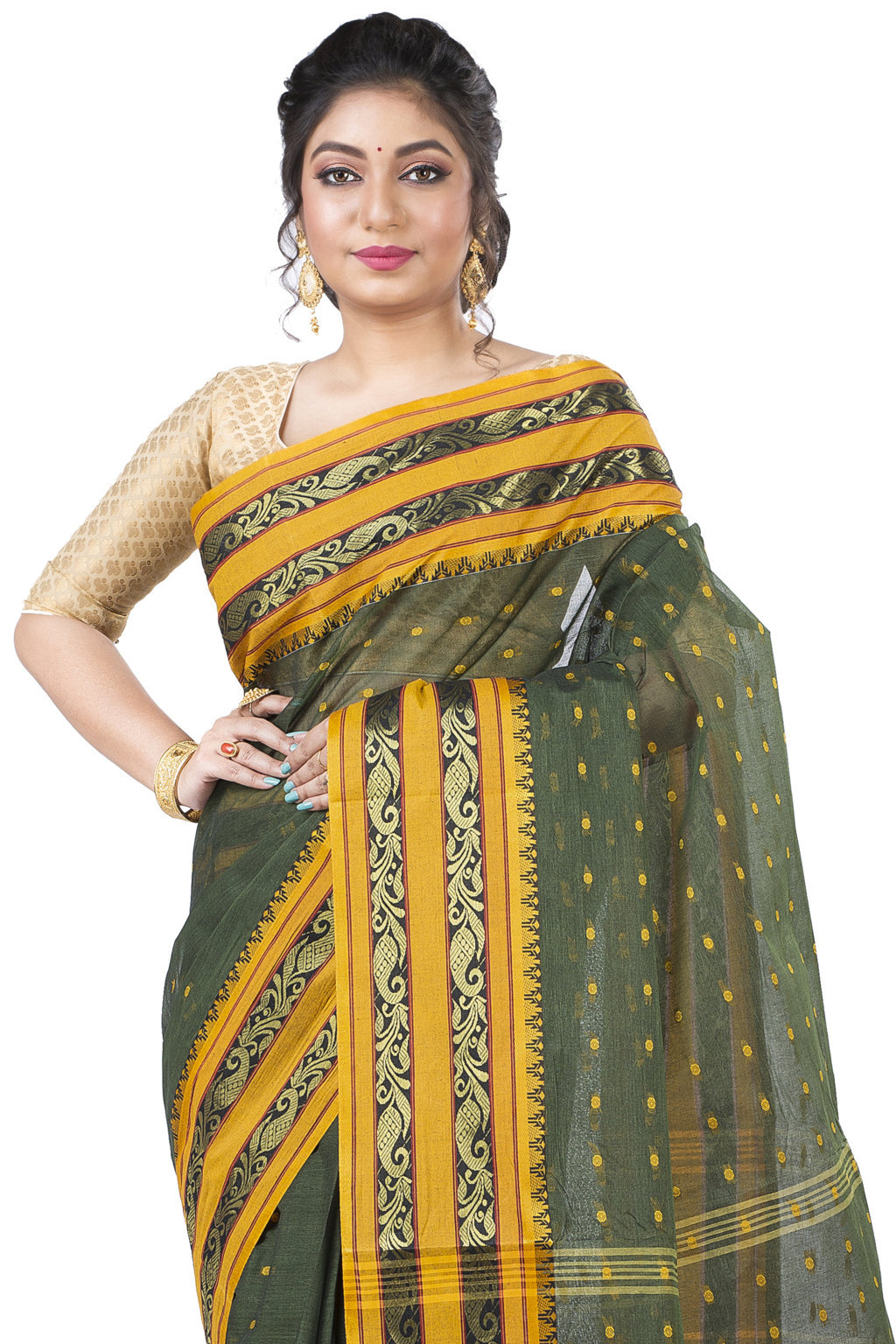 Beige Pure Cotton Alpona Tant Saree (189)